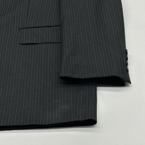 Lauren Ralph Lauren Size 46R Black Wool Pinstripe Single Breasted Suit Jacket - Picture 2 of 11